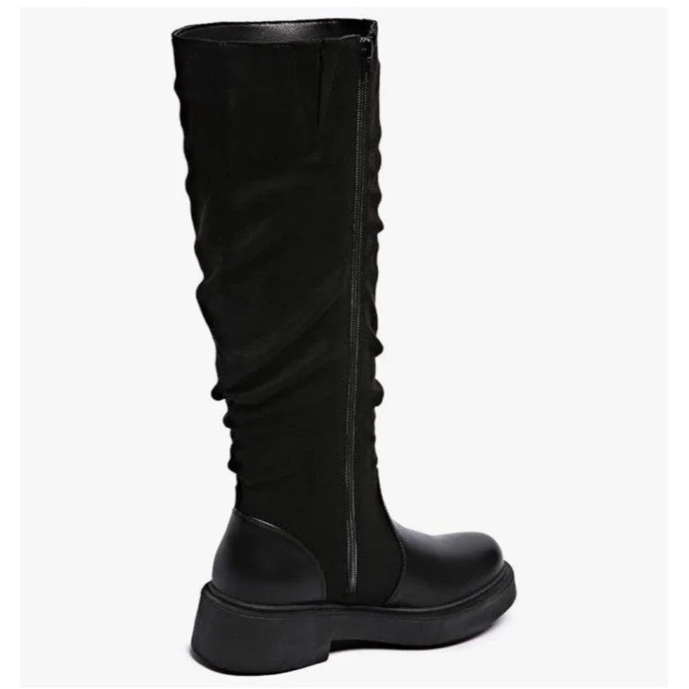 Women's Fashion Thick Heel Riding Boots Black Side Zipper Durable Elegant 7.5